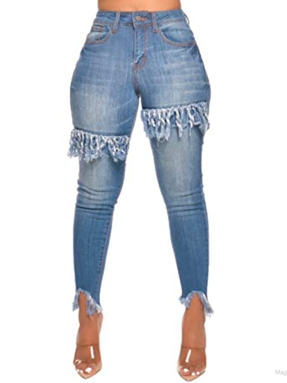 Women's Skinny Stretch Jeans Frayed Raw Hem Slim Fit Ripped Denim Pants